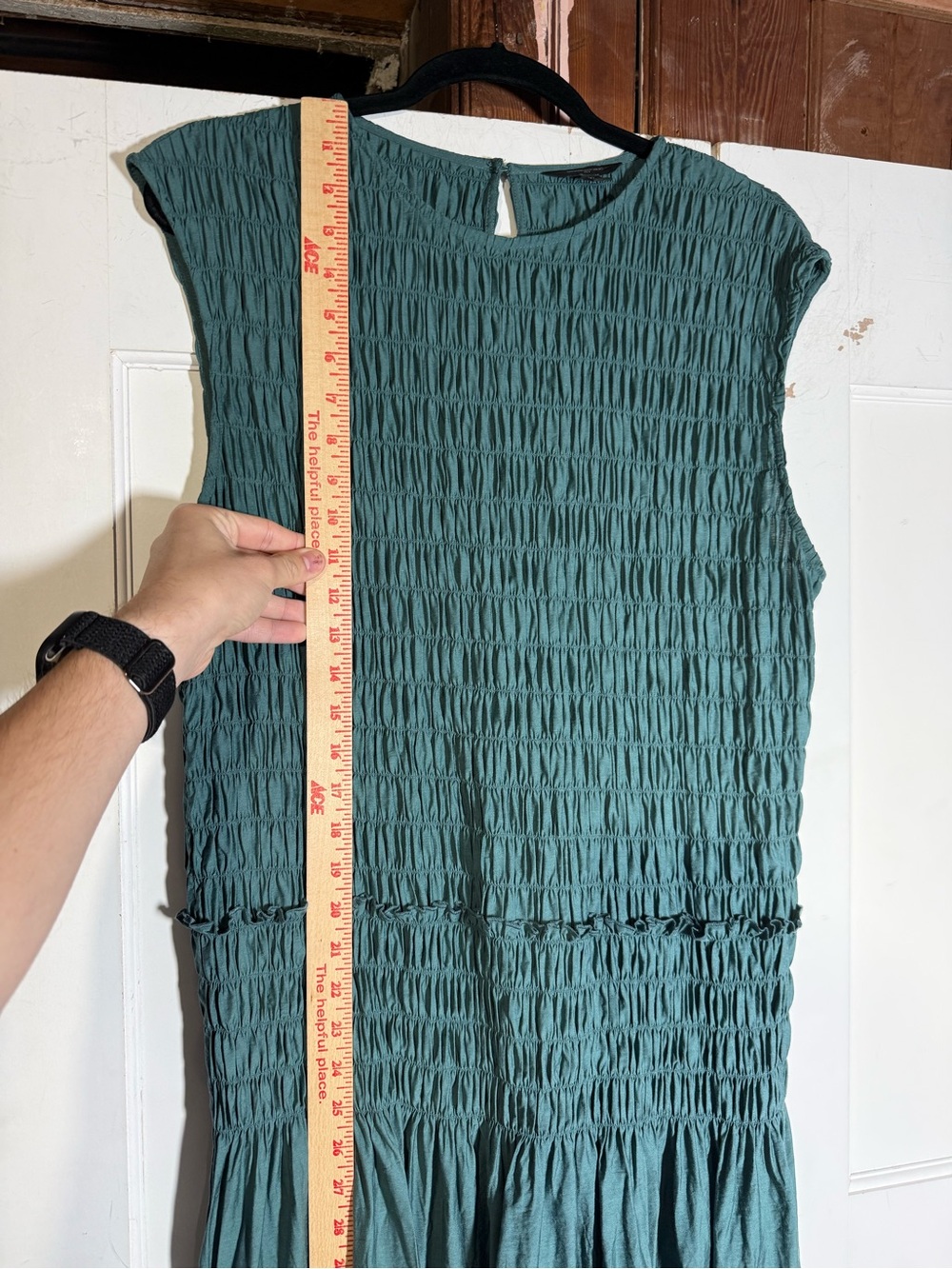 Banana Republic Smocked Bodice Maxi Dress Linen Thermal Spring Blue Size XL TALL - Picture 4 of 10